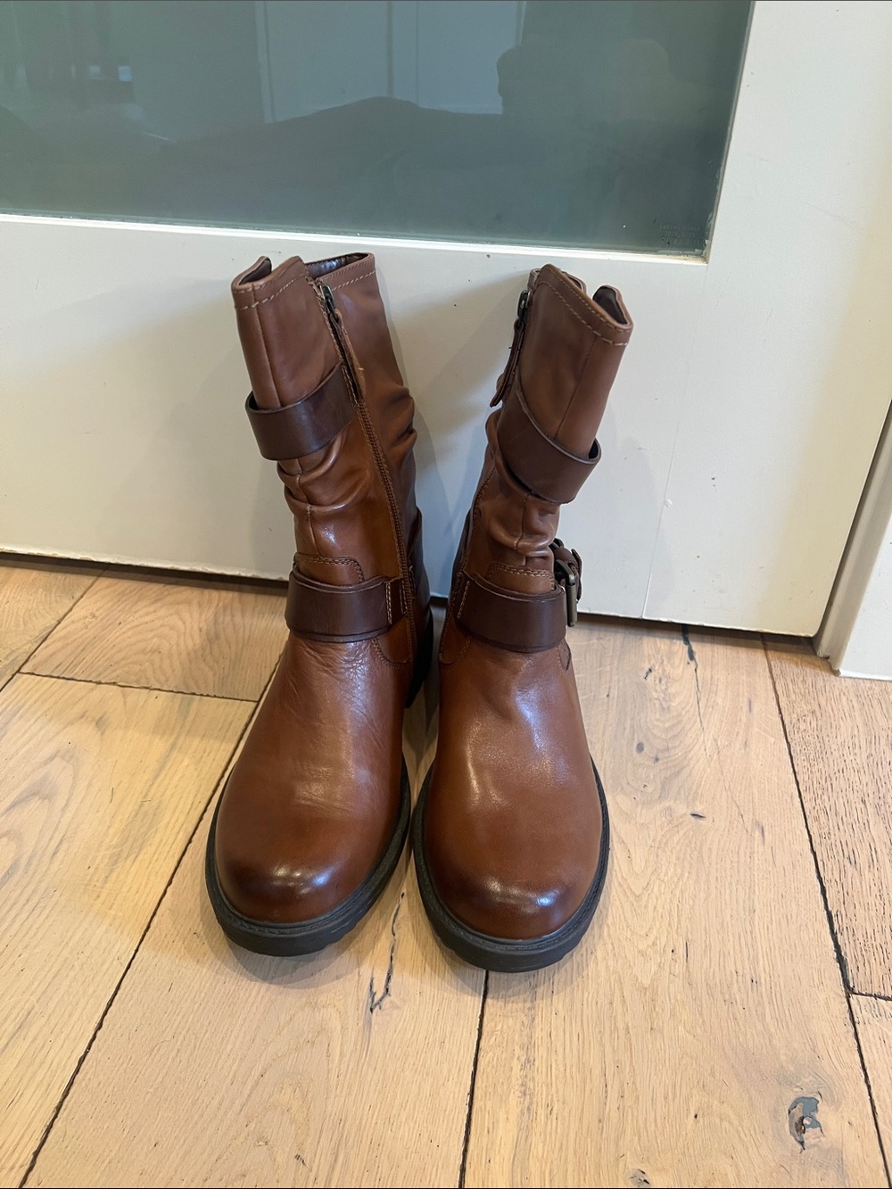 Earth Brown Mid-Calf Buckle Combat Boots - Picture 2 of 9